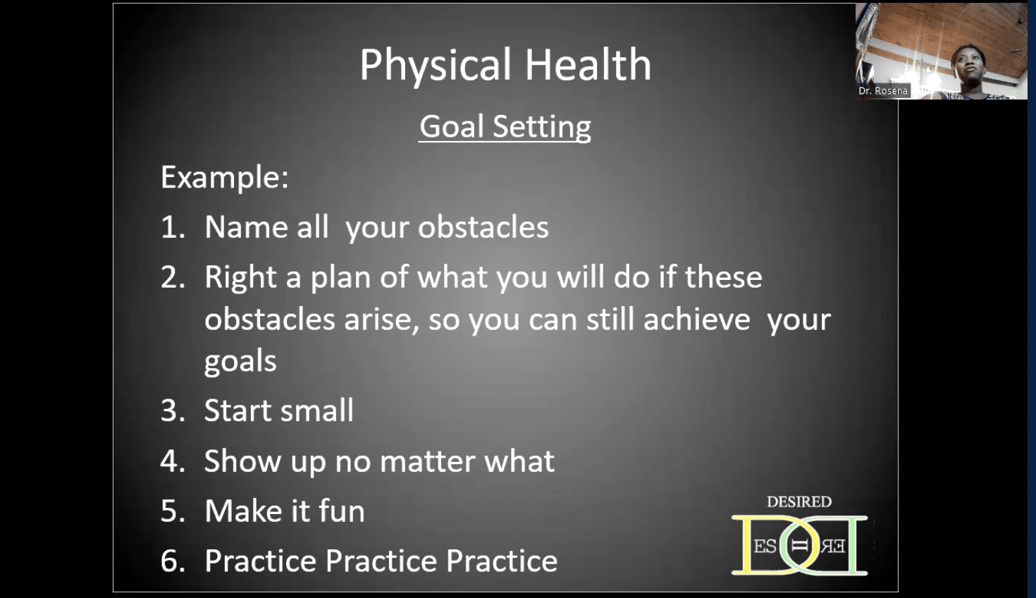 Planning your health goals for success by Rosena Cambron